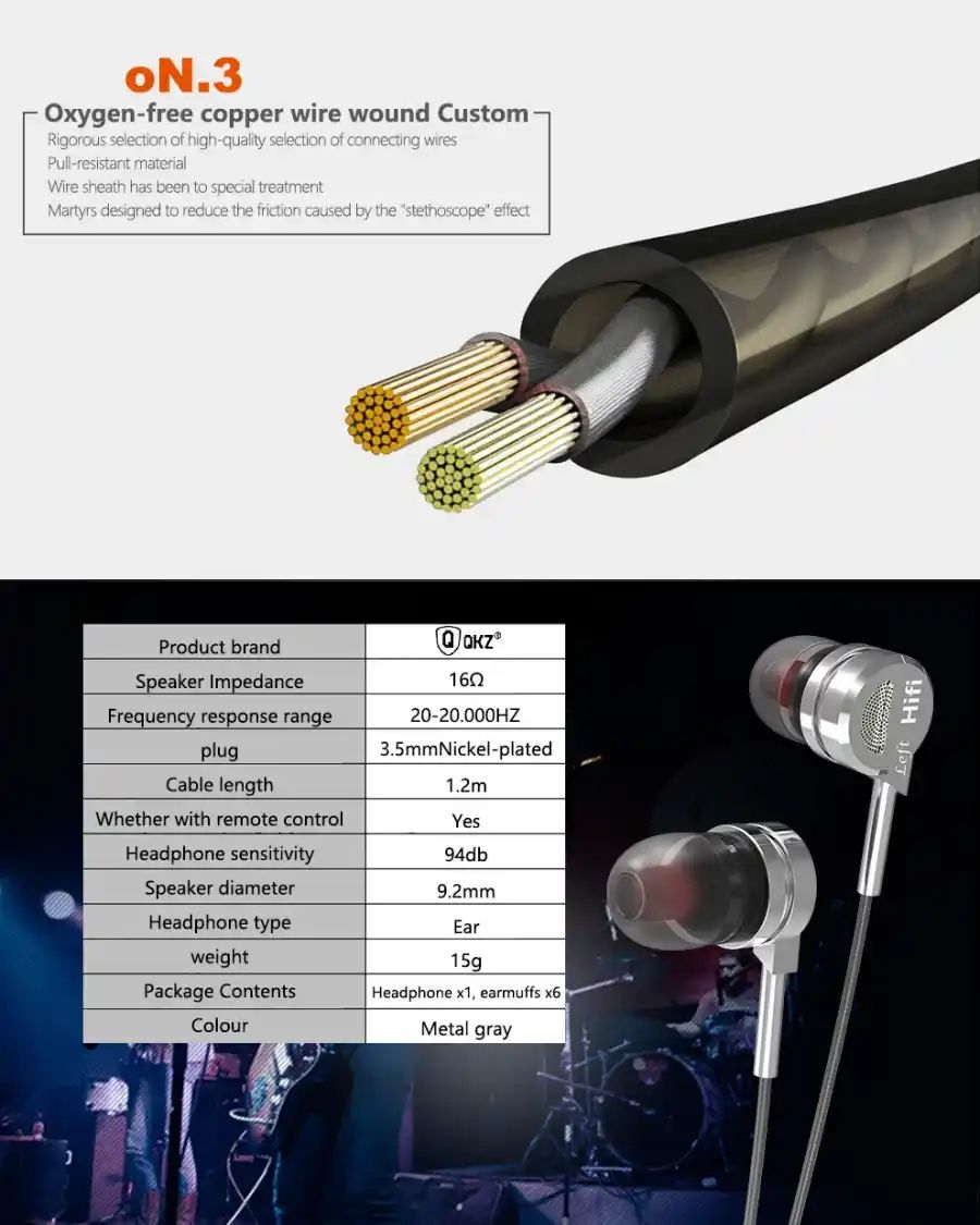 Picture of QKZ DM9 Zinc Alloy Hifi Metal In Earphone With Microphone