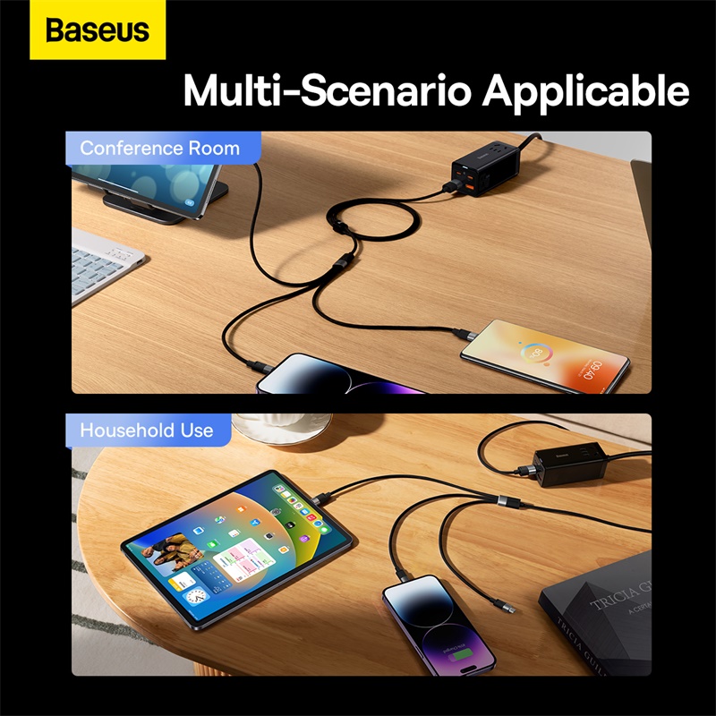 Picture of Baseus StarSpeed 1-for-3 Fast Charging Data Cable USB to M+L+C 3.5A 1.2m CAXS000001 - black