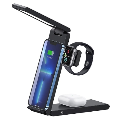 Picture of USAMS US-CD181 3-IN-1 FOLDABLE WIRELESS CHARGING STATION / LAMP - BLACK