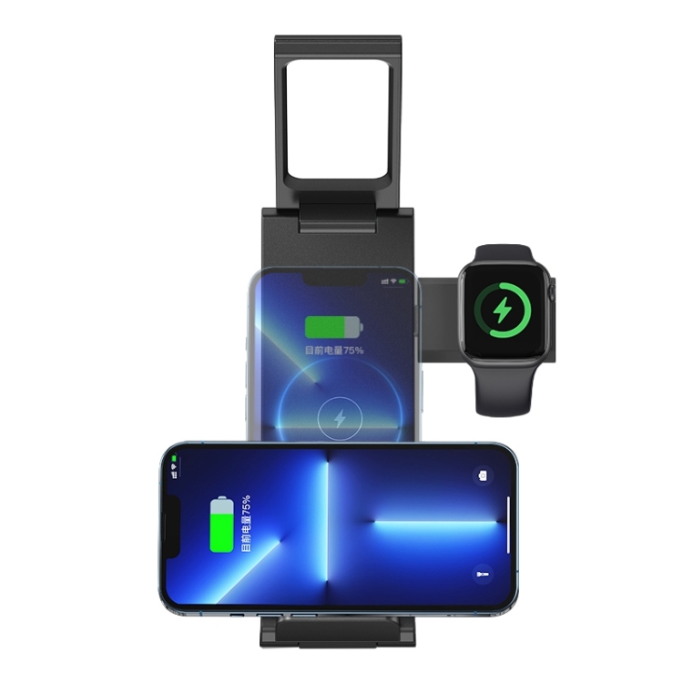 Picture of USAMS US-CD181 3-IN-1 FOLDABLE WIRELESS CHARGING STATION / LAMP - BLACK