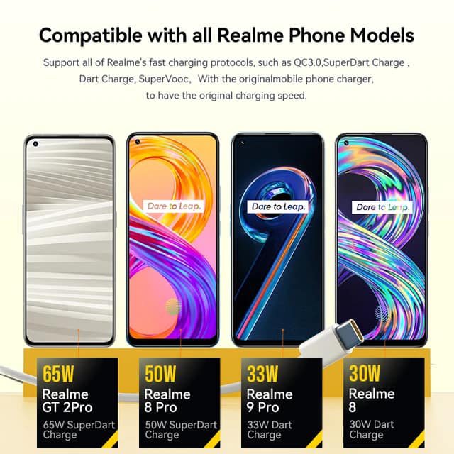 Picture of Realme Gt 5g 8 Pro X7 Narzo 30 Vooc Cable Type C 6.5A Super Fast Charge Oppo Find X3 Pro Neo Reno 6 65w Supervooc Superdart