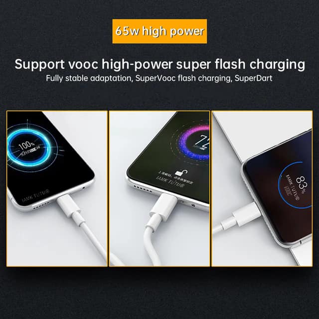 Picture of Realme Gt 5g 8 Pro X7 Narzo 30 Vooc Cable Type C 6.5A Super Fast Charge Oppo Find X3 Pro Neo Reno 6 65w Supervooc Superdart
