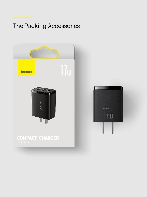 Picture of BASEUS Compact Charger 2U 10.5W Dual USB 2 Ports Mini Adapter Flash Charging 5V/2.1A Wall Charger - Black