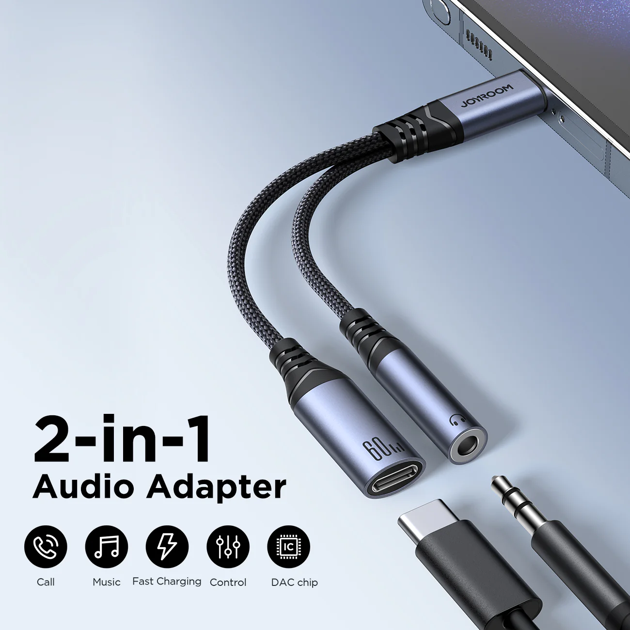 Picture of Joyroom SY-C02 Audio-Transfer Series 2-in-1 Audio Adapter (Type-C to 3.5mm+Type-C)-Black