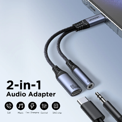 Picture of Joyroom SY-C02 Audio-Transfer Series 2-in-1 Audio Adapter (Type-C to 3.5mm+Type-C)-Black