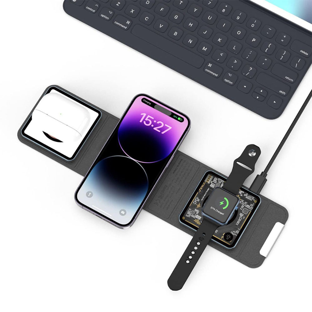 Picture of WiWU Triple 15W Foldable 3in1 Wireless Charger - Black
