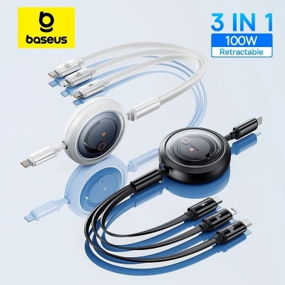 Picture of Baseus 100W Free2Draw Retractable Crystal Fast Charging Data Cable USB to M+L+C