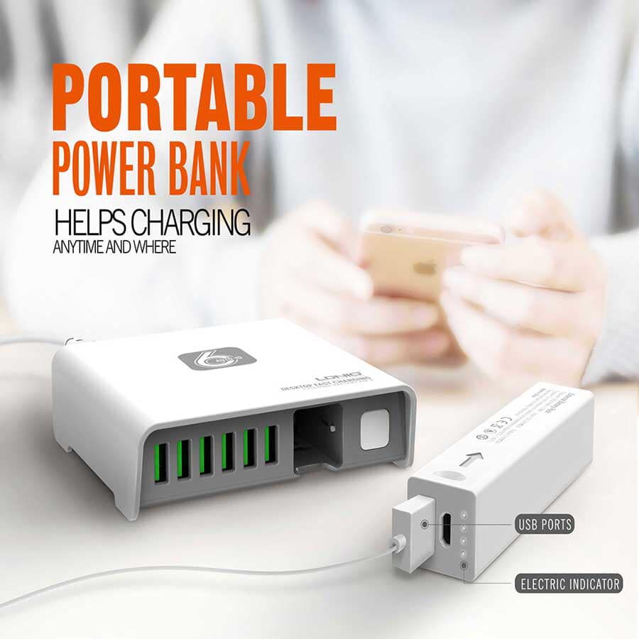 Picture of LDNIO A6802 Box Magical 6 Ports 40W Auto ID Charger with 2600mAh Power Bank