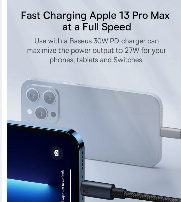 Picture of Baseus PD20W USB C Fast Charging Cable for iPhone 14 13 12 11 Pro Max USB C Data Sync iPhone Cable