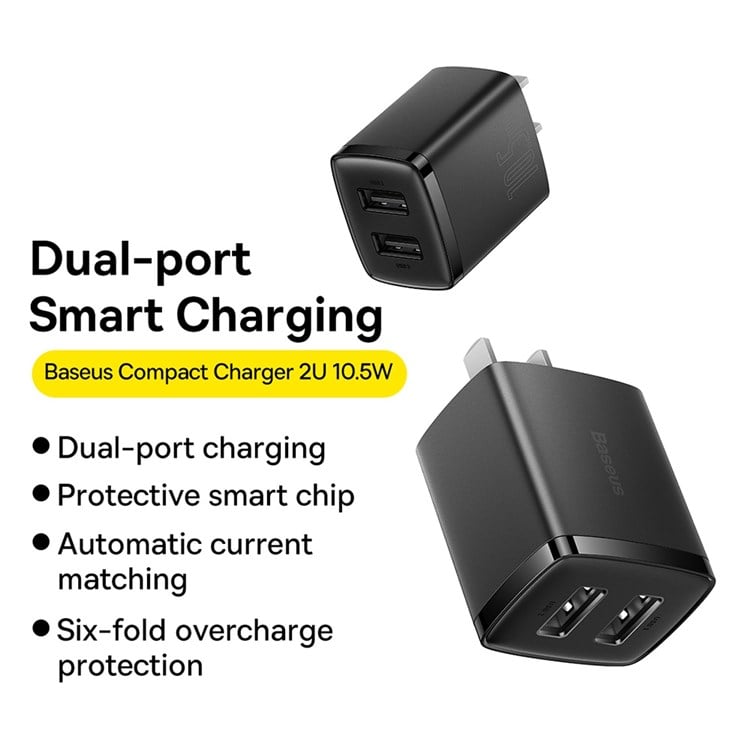 Picture of Baseus  Compact  Charger 2U 10.5W EU US Black