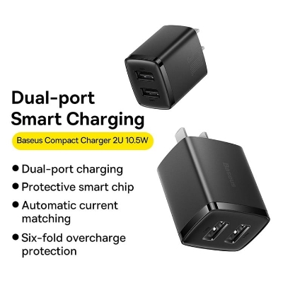 Picture of Baseus  Compact  Charger 2U 10.5W EU US Black