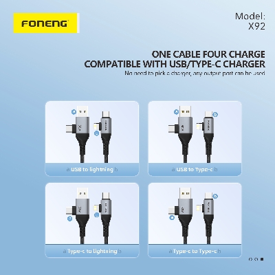 Picture of FONENG X92 1M 4-IN-1 METAL HEAD BRAIDED CABLE (60W) - GREY