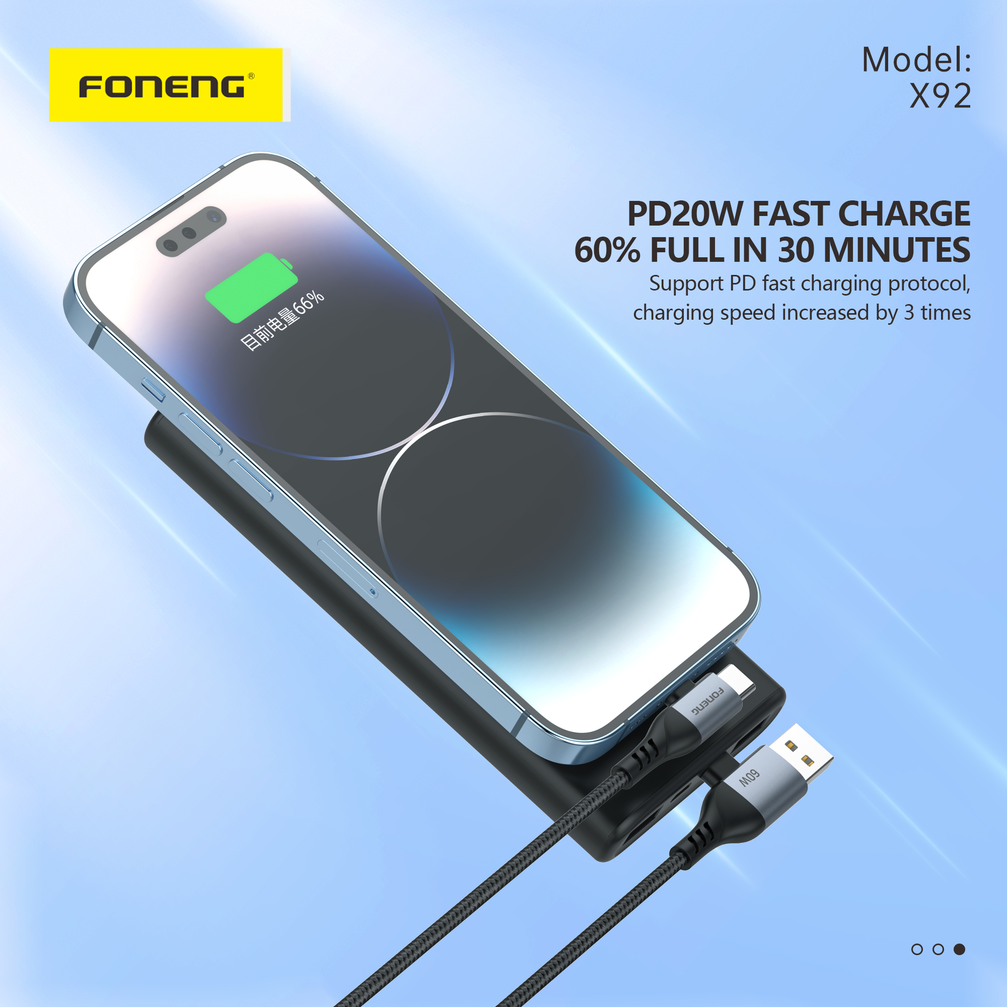 Picture of FONENG X92 1M 4-IN-1 METAL HEAD BRAIDED CABLE (60W) - GREY