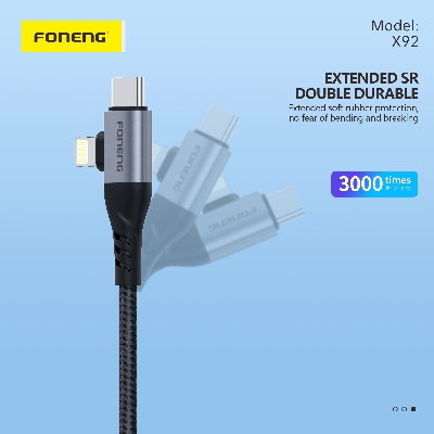 Picture of FONENG X92 1M 4-IN-1 METAL HEAD BRAIDED CABLE (60W) - GREY