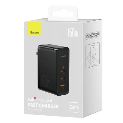 Picture of Baseus 160W GaN Charger GaN5 Pro Digital 2C+U CN Black Type-C to Type-C 240W48V 5A 1m Black