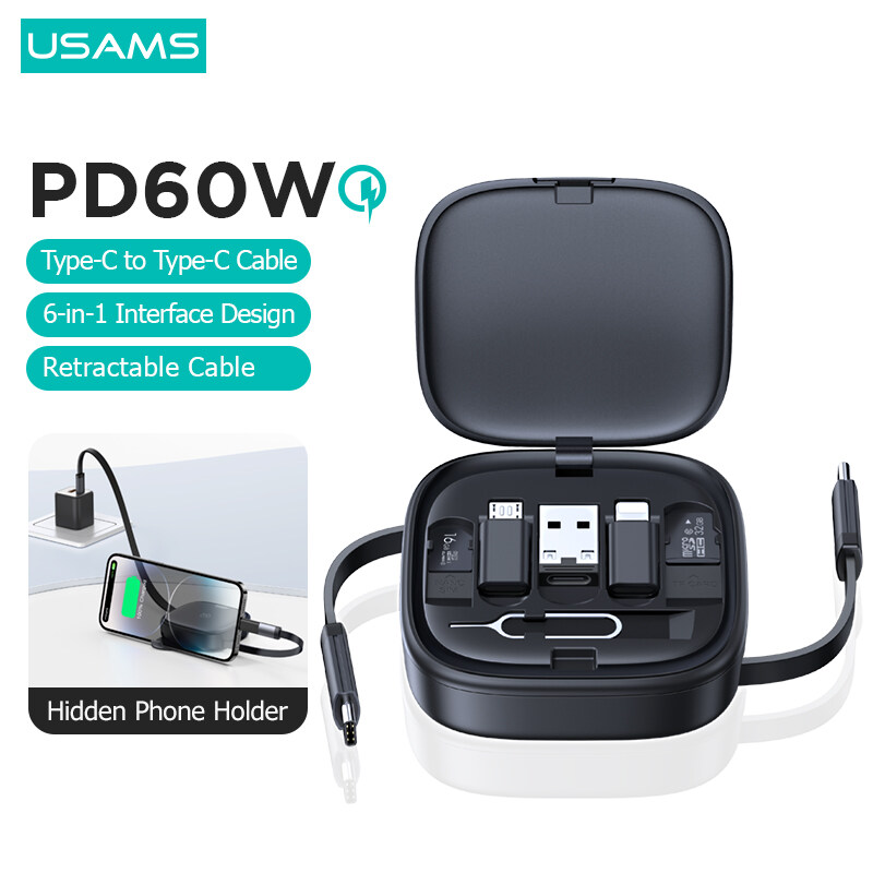 Picture of USAMS USB C Cable 60W Fast Charging Cable with Multiple Connectors Storage for iiPhone 15 Plus Pro Max iPad Xiaomi Samsung