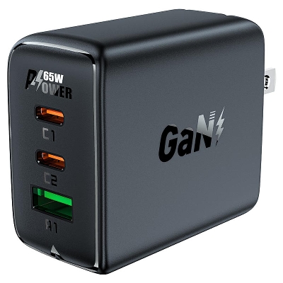 Picture of ACEFAST A43 PD65W GaN Wall Charger 2 USB-C and USB-A Port - Black