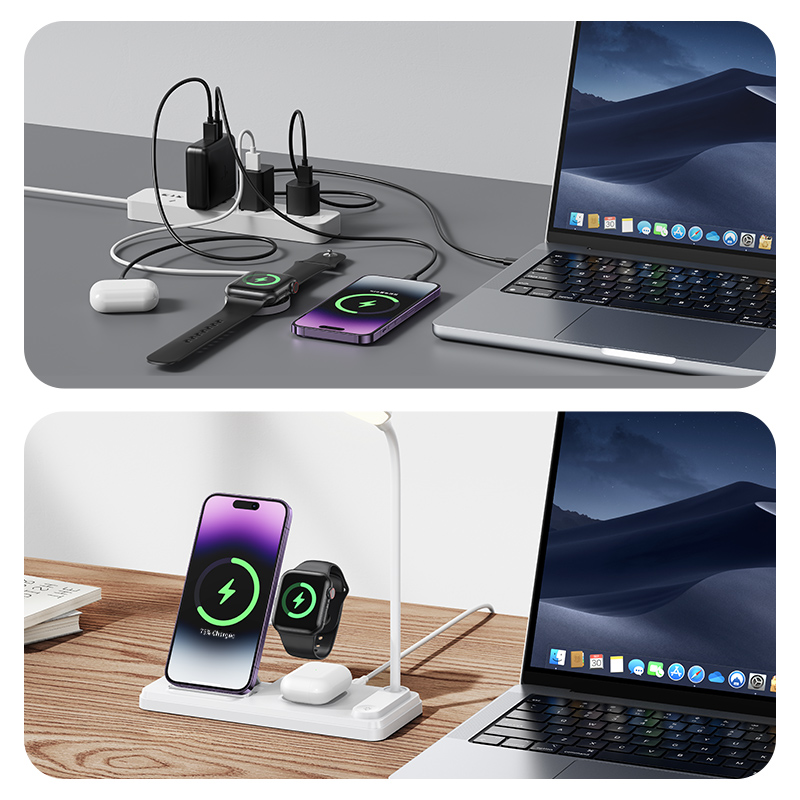 Picture of Usams US-CD195 15W 4in1 Wireless Charging Holder with Table Lamp - White