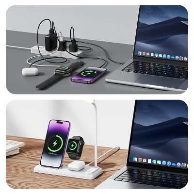 Picture of Usams US-CD195 15W 4in1 Wireless Charging Holder with Table Lamp - White