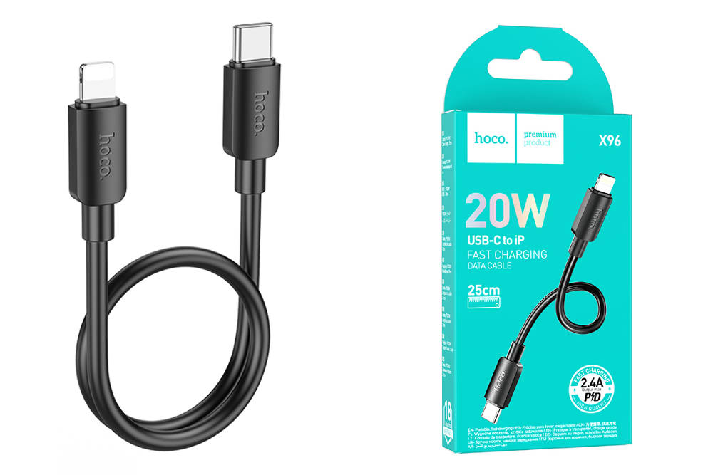 Picture of HOCO X96 PD20W USB Type-C to Lightning cable 0.25m - (black)
