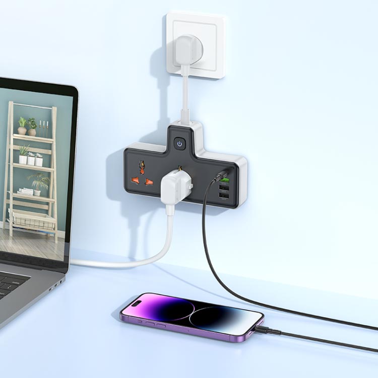 Picture of Hoco Ac12A Reise 2-Position Expansion Socket(Pd30W/1C3A)(Eu) Black