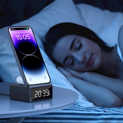 Picture of WIWU Wi-W011 Platinum 15W 3 in 1 Wireless Charger with Clock - Black