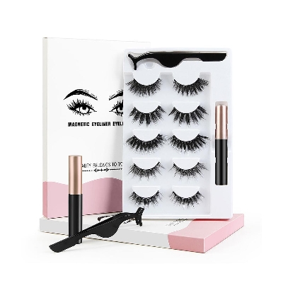 Picture of MAANGE Magnetic Eyelashes &  Eyeliner and Eyelash Tweezers Full Eyes 5 Pairs Sets - No need Glue