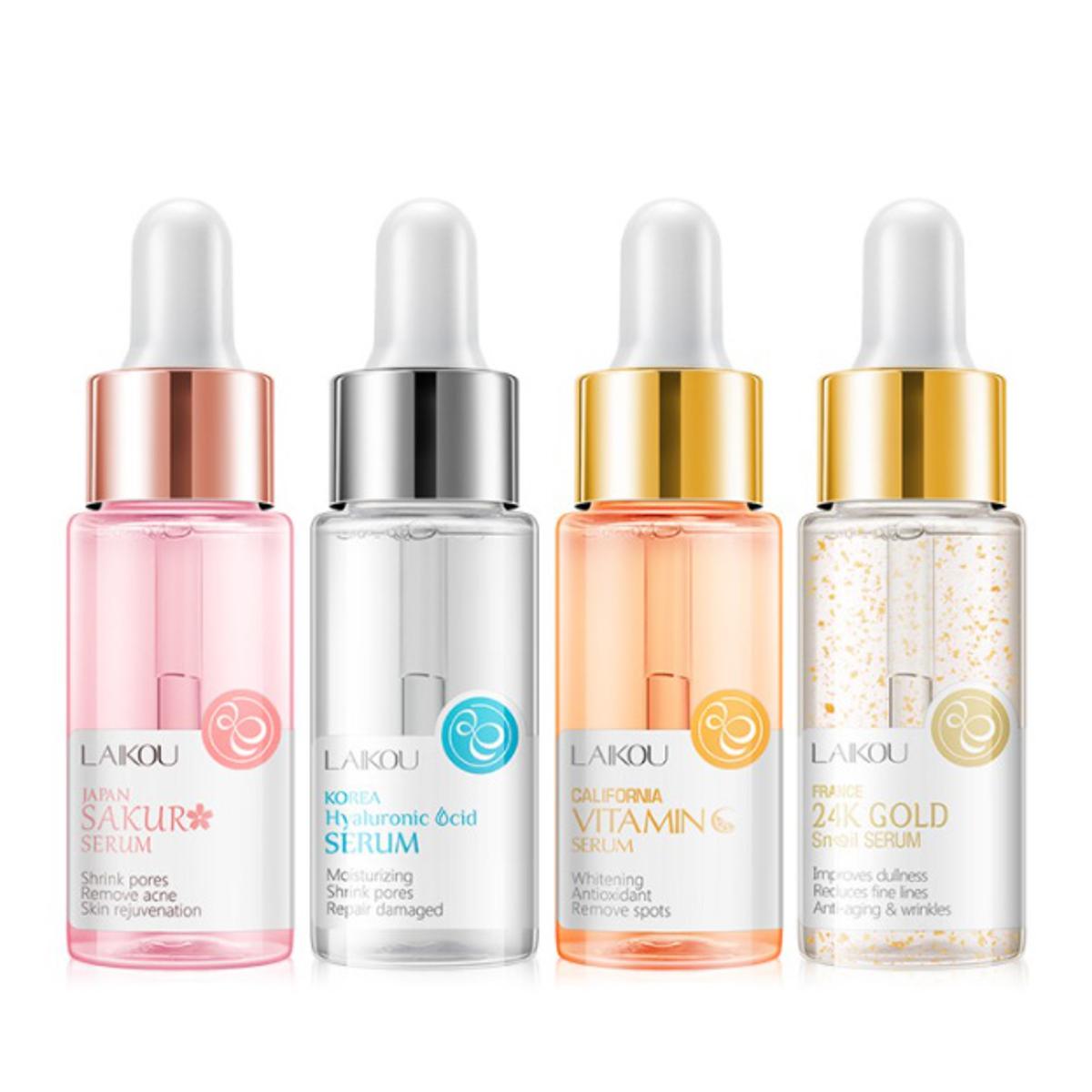 Picture of Laikou Japan Sakura/Hyaluronic Acid/California Vitamin C/France 24k Gold snail serum 4 PCS Combo Pack