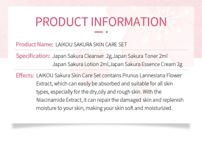 Picture of LAIKOU Sakura Skincare Set 4pcs (Face Cleanser /Toner/ Lotion/ Face Cream)-2gm