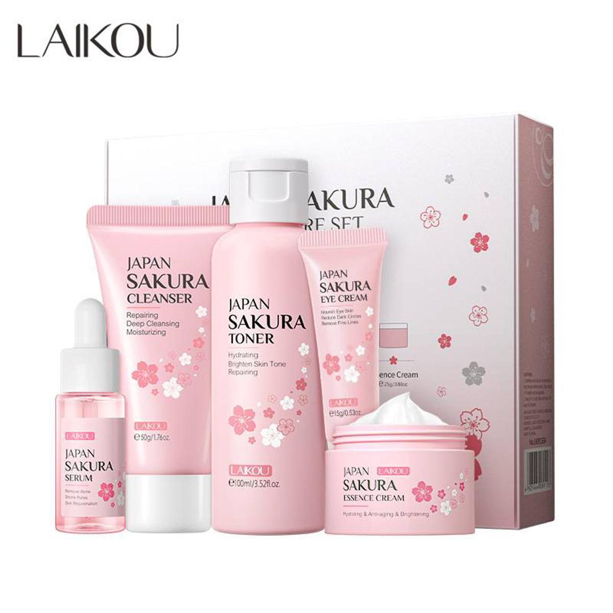 Picture of Laikou Japan Sakura Skin Care Set - 5pcs [serum Cream Toner Eye Cream Cleanser Combo]