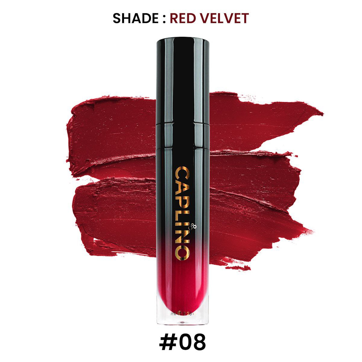 Picture of Caplino Liquid Matte Lipstick - Red Velvet 08 with Free Personal Cotton Pads