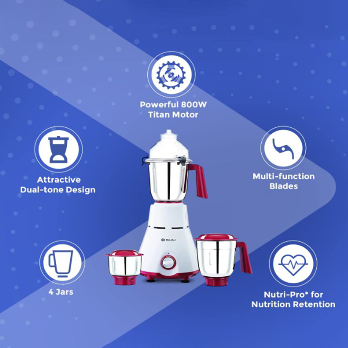 Picture of Bajaj GX-4701 Blender/Mixer/Meat Chopper Machine 4-in-1 800W - Efficient and Powerful Chopper Machine