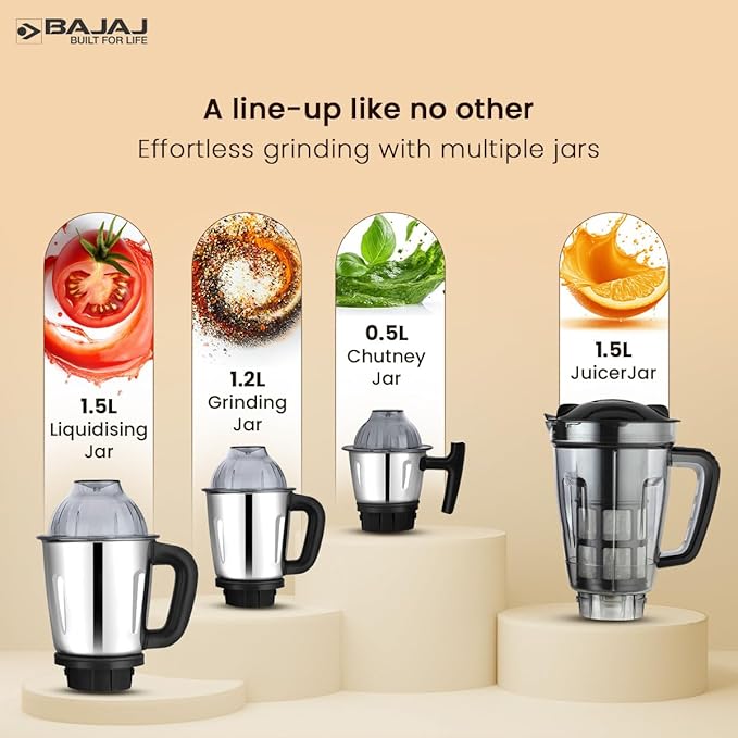 Picture of Bajaj Military Series Glamore 1000 W Mixer Grinder With 4 Jars