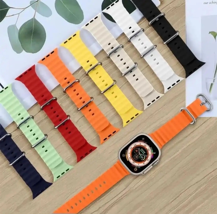 Picture of Black Color Ocean Band Compatible with for Apple Watch Band 42mm 44mm 45mm 49mm for Women Men, Adjustable Loop Silicone Waterproof Sport Strap for iWatch Series Ultra/8/7/6/5/4/3 ( only belt )