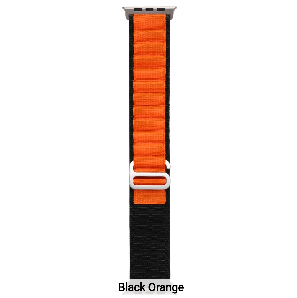 Picture of Black orang Color Alpine Loop Strap For Apple Watch Band 49mm 45mm 44mm 42mm Nylon Bracelet iWatch Ultra Series 9 8 7 6 5 4 3 - Smart Watch(only Belt)