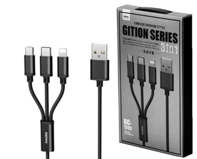 Picture of Remax Gition RC-131th 3 in 1 USB Cable Mobile Phone charging cable Remax CONCISE FASHION STYLE GITION SERIES 3in1 - Micro USB, Type-C, Lightning Charging Cable