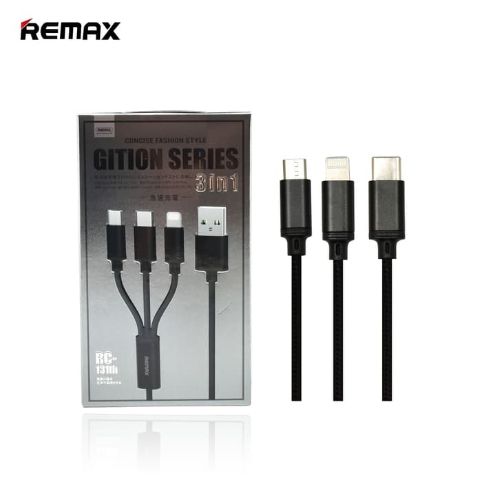 Picture of Remax Gition RC-131th 3 in 1 USB Cable Mobile Phone charging cable Remax CONCISE FASHION STYLE GITION SERIES 3in1 - Micro USB, Type-C, Lightning Charging Cable
