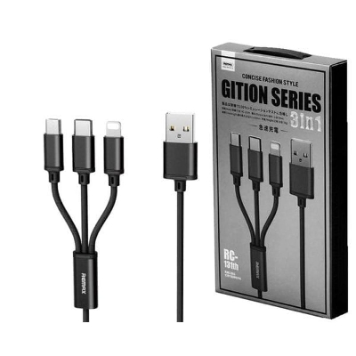 Picture of Remax Gition RC-131th 3 in 1 USB Cable Mobile Phone charging cable Remax CONCISE FASHION STYLE GITION SERIES 3in1 - Micro USB, Type-C, Lightning Charging Cable
