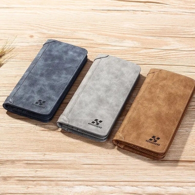 Picture of Men Wallet Vintage PU Leather Frosted Long Wallets Coin Pocket Billetera Hombre Man Purse Male ID Card Holder Money Bag