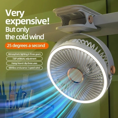 Picture of Camping Fan Rechargeable Desktop Portable Air Circulator Wireless Ceiling Electric Fan With LED Light Clip-on Home Fan