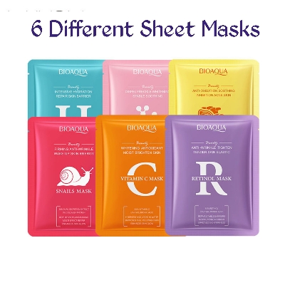 Picture of BIOAQUA Vitamin & Hyaluronic Acid Anti-Aging Skin Care Face Sheet Mask- 6 Pcs Combo