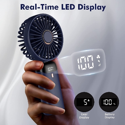 Picture of Rechargeable Portable Mini Fan-Blue, 4000mAh Battery, 5 Speed ​​Small Pocket Fan with Base, Foldable Desk Fan, Suitable for Office, Outdoors