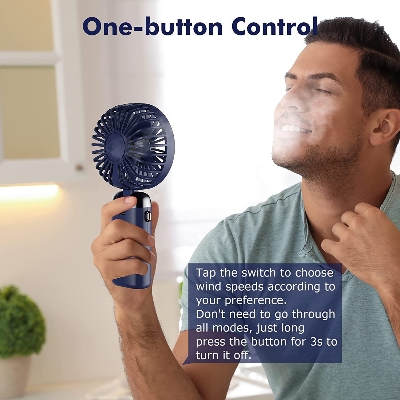 Picture of Rechargeable Portable Mini Fan-Blue, 4000mAh Battery, 5 Speed ​​Small Pocket Fan with Base, Foldable Desk Fan, Suitable for Office, Outdoors