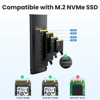 Picture of (Case Only)UGREEN M.2 NVMe SSD Enclosure Dual Protocol NVMe SATA to USB 3.1 Gen2 10 Gbps NVMe PCI-E M.2 SSD Case Support UASP For Hard Disk