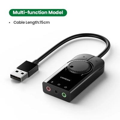Picture of UGREEN USB External Stereo Sound Adapter Splitter Converter with Volume Control for Windows,Mac, Linux,compatible for PS4, Lap_top, Headset,Plug & Play, No Drivers Needed