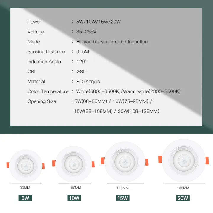 Picture of PIR Motion Sensor LED Downlight Spotlight 5W Recessed Ceiling Lamp For Livingroom Bedroom Hallway Stairs AC110V 220V