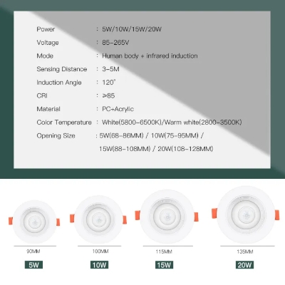 Picture of PIR Motion Sensor LED Downlight Spotlight 5W Recessed Ceiling Lamp For Livingroom Bedroom Hallway Stairs AC110V 220V