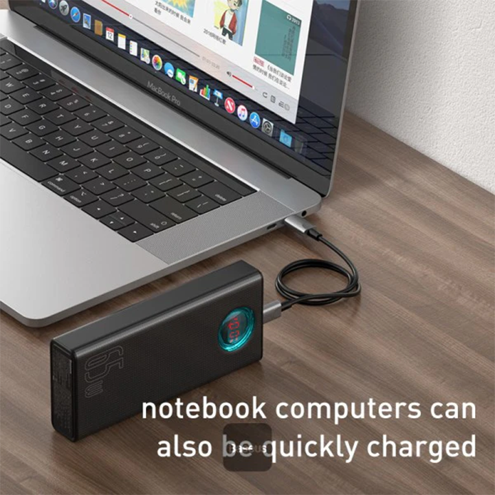 Baseus Amblight Digital Display Quick Charge Power Bank 30000mAh Black(Include：Baseus Xiaobai series fast charging Cable Type-C  to Type-C 100W(20V/5A) 1m Black） AR Trading Official Storeonline shop bangladeshothoba.com