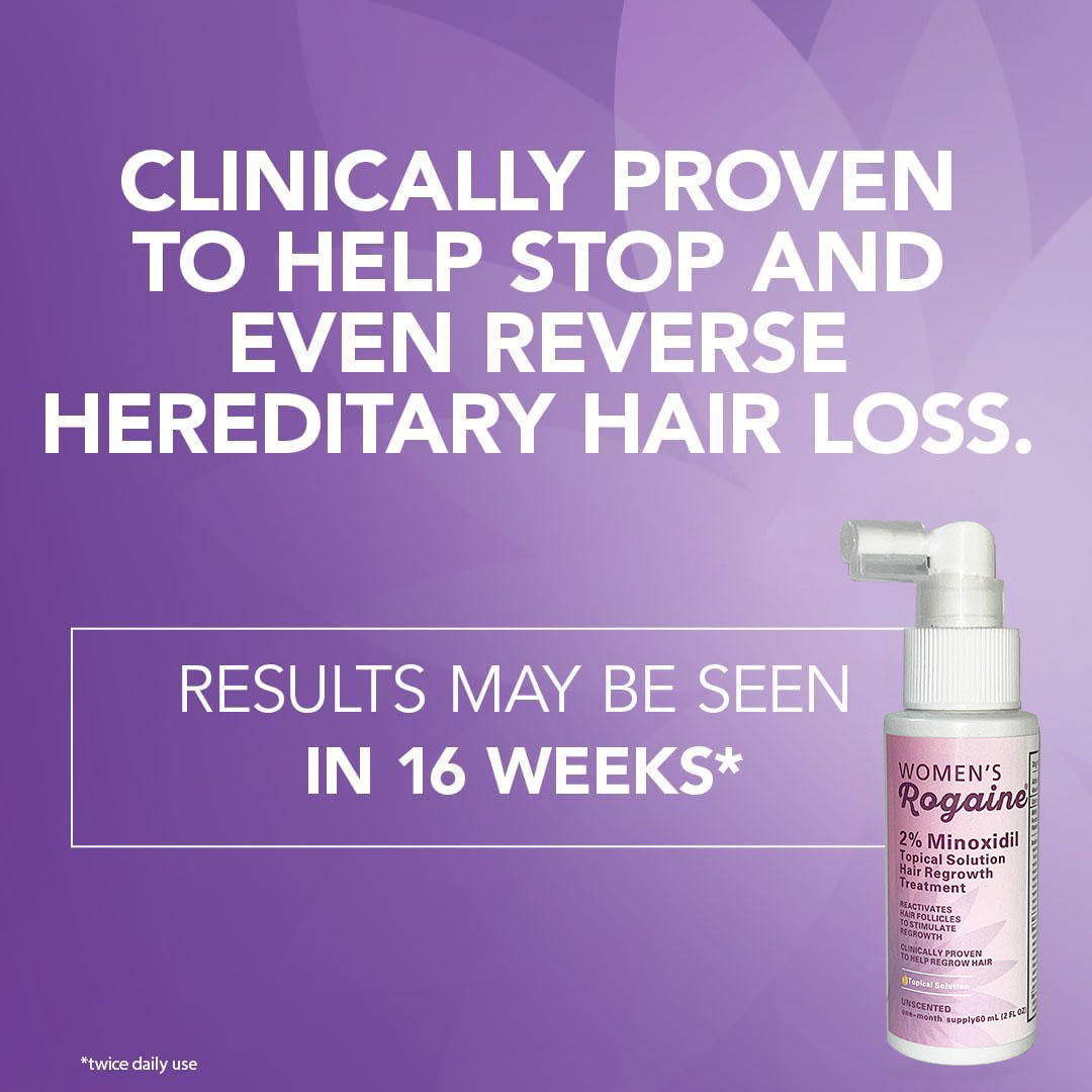Picture of Female Minoxidil Rogaine Topical Solution Hair Regrowth Treatment 2% Minoxidil for Women - 60 ml 30 Days Supply with Derma Roller Combo