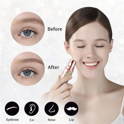 Picture of 2 in 1 Eyebrow Trimmer & Face Hair Remover for Women wirh Light Rechargeable Waterproof Painless Facial Hair Removal for Lips Nose Face Body